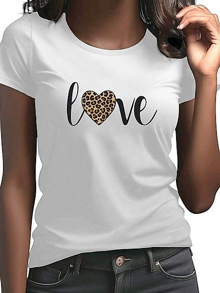 PYL Kurzarmbluse Damen bequemes Sommer Kurzarmbluse Slim Fit Liebe Leopard günstig online kaufen