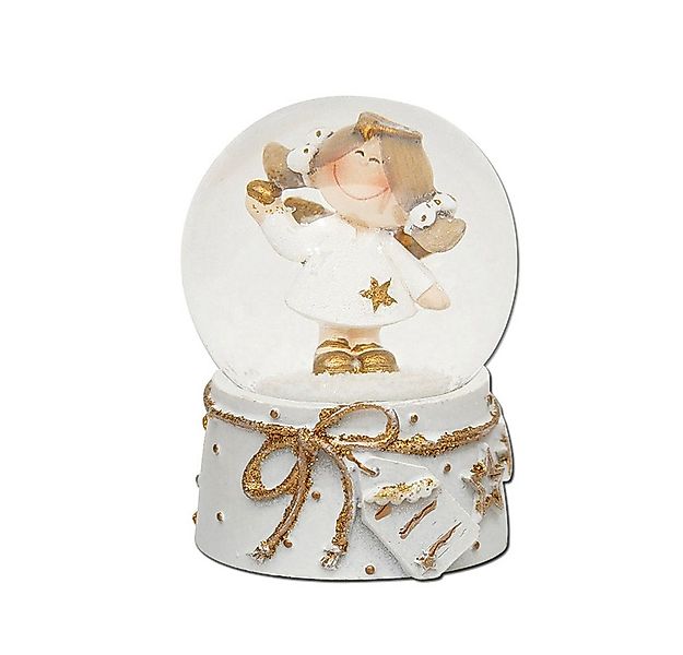 Dekohelden24 Schneekugel Mini-Schneekugel mit Engel, weiß/goldener Sockel, günstig online kaufen