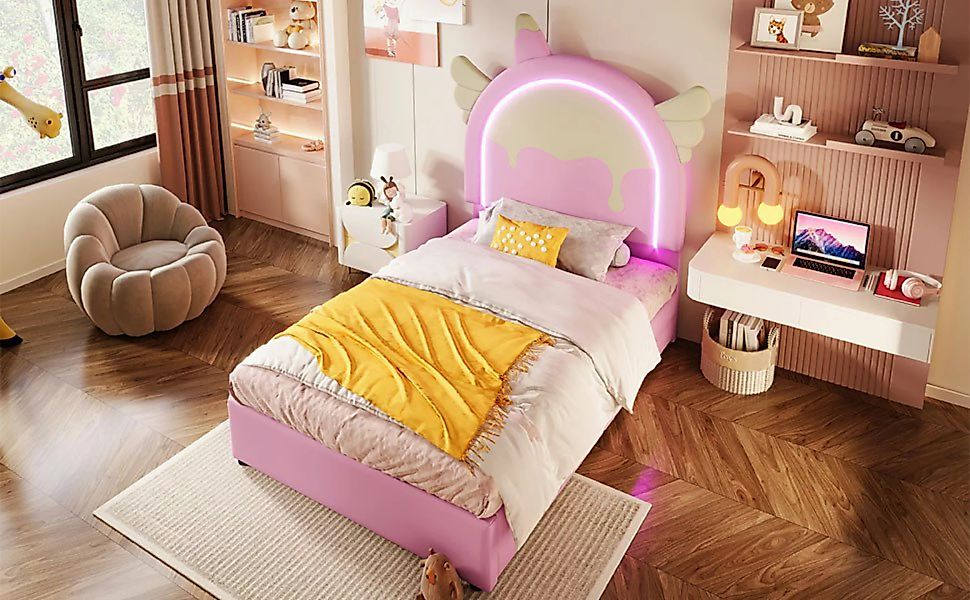 Rutaqian Polsterbett Kinderbett, Stauraumbett mit LED, 2 Schubladen, (1-tlg günstig online kaufen