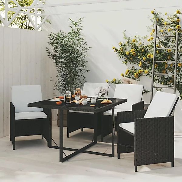 Vidaxl 5-tlg. Garten-essgruppe Mit Kissen Poly Rattan Schwarz günstig online kaufen