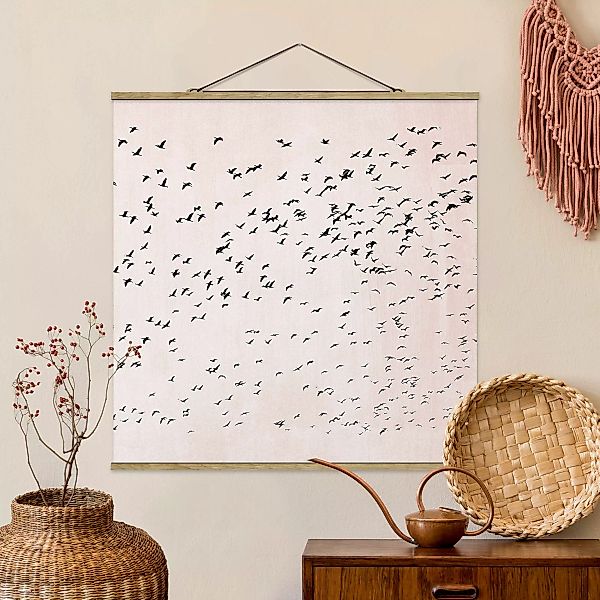 Stoffbild mit Posterleisten Vogelschwarm im Sonnenuntergang günstig online kaufen