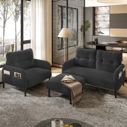 STILVORA Wohnzimmer-Set Cord 3er-Set Loungesofa Sitzgruppe,Hocker&2er-Sofa günstig online kaufen
