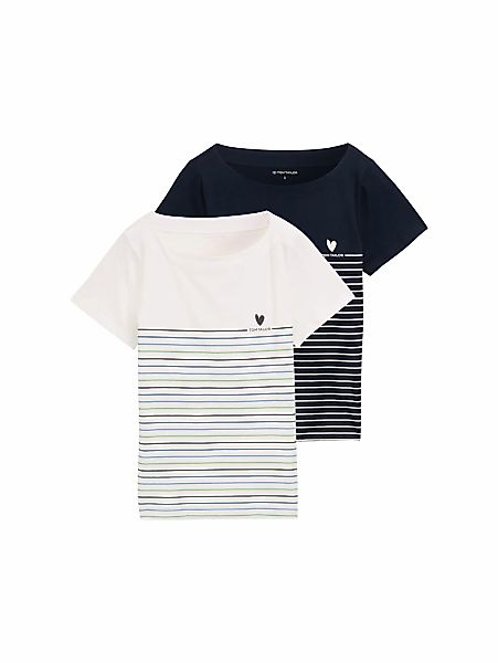TOM TAILOR Print-Shirt 2 Stk. mit Streifen- und Logoprint günstig online kaufen