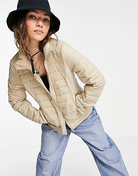 Object – Wattierte Jacke mit durchgehendem Reißverschluss in Creme-Weiß günstig online kaufen