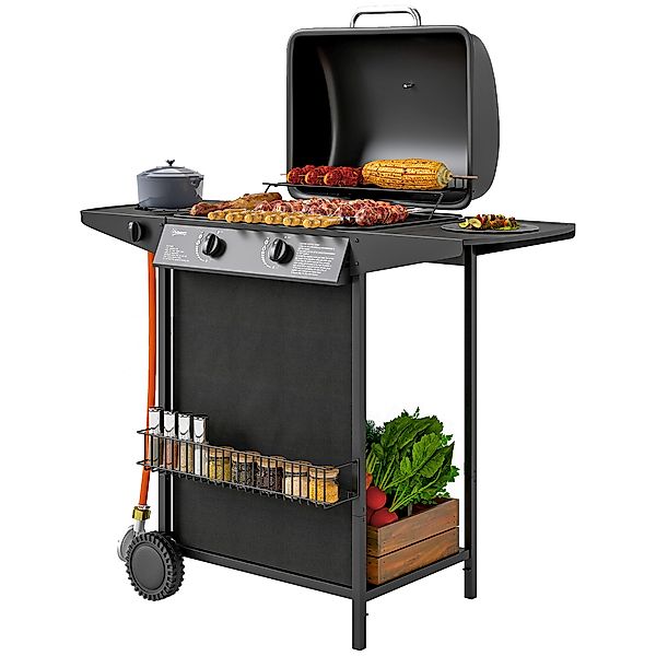 Outsunny Gasgrill 7 KW Grillwagen inkl 3 Brenner Seitenkocher Rolle Druckmi günstig online kaufen