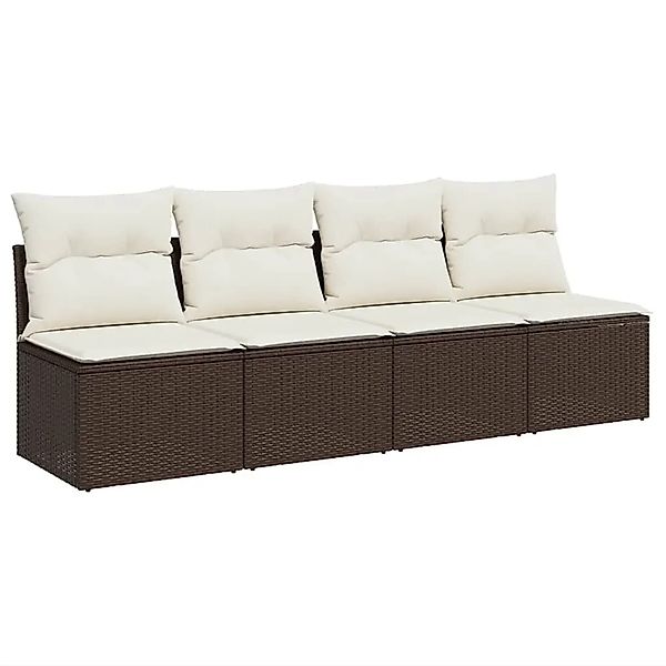 vidaXL Gartensofa mit Kissen 4-Sitzer Braun Poly Rattan 366203 günstig online kaufen