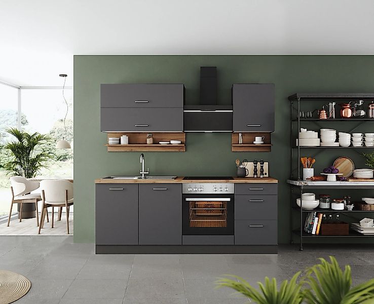 KOCHSTATION Küchenzeile "KS-Milan" 210 cm breit, robuste Metallauszüge, vie günstig online kaufen