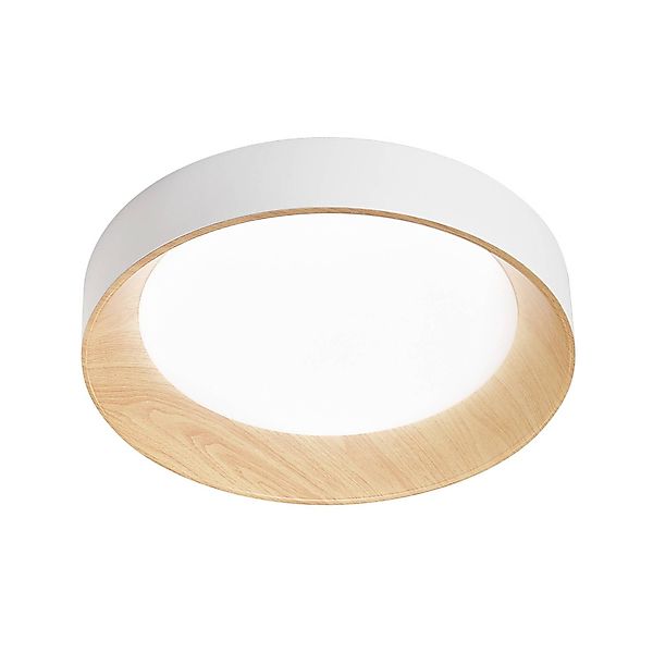 LED-Deckenlampe Arka, Ø 50 cm, weiß/Holzoptik, Metall, CCT günstig online kaufen