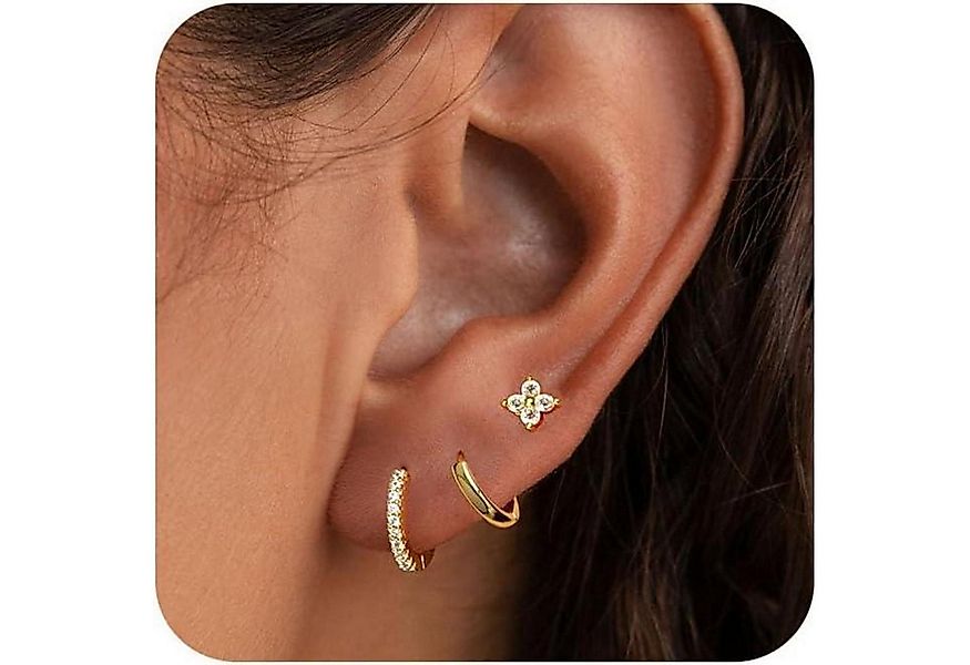 LuxusKollektion Ohrring-Set Ohrringe Silber 925 14K Vergoldet Damen Creolen günstig online kaufen