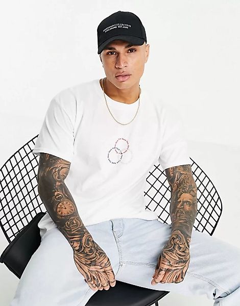 Topman – Oversize-T-Shirt in Weiß mit dreifachem Kreis-Brustprint günstig online kaufen
