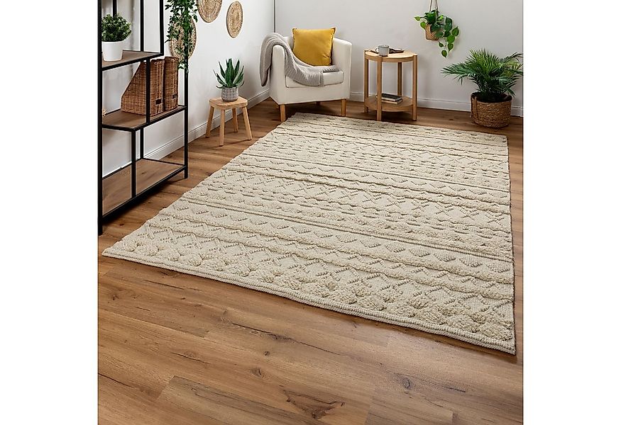 Steffensmeier Wollteppich Havana, Rechteckig, Kurzflor Teppich, Hoch-Tief-S günstig online kaufen