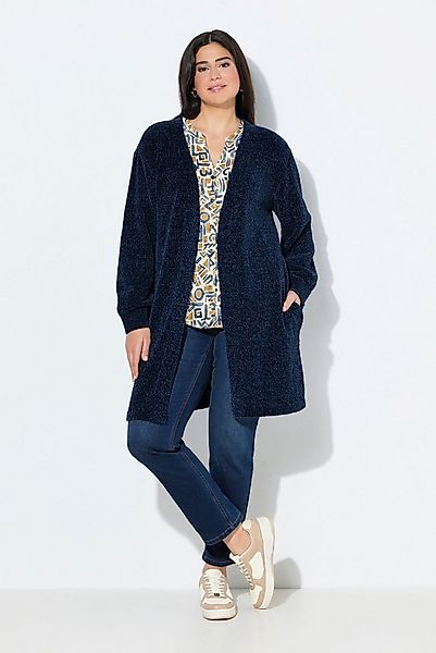 Ulla Popken Strickjacke Chenille-Strickjacke V-Ausschnitt offene Form günstig online kaufen