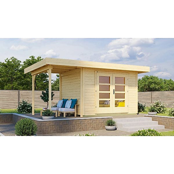 Weka Holz-Gartenhaus Flachdach Unbehandelt 442 cm x 375 cm günstig online kaufen