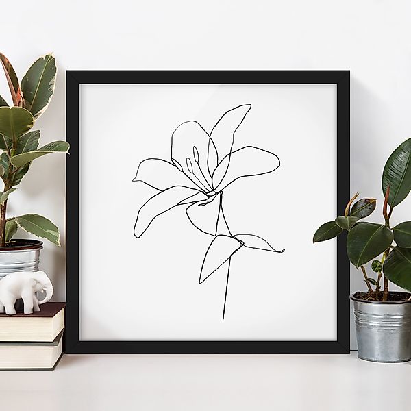 Bild mit Rahmen - Quadrat Line Art Blüte Schwarz Weiß günstig online kaufen