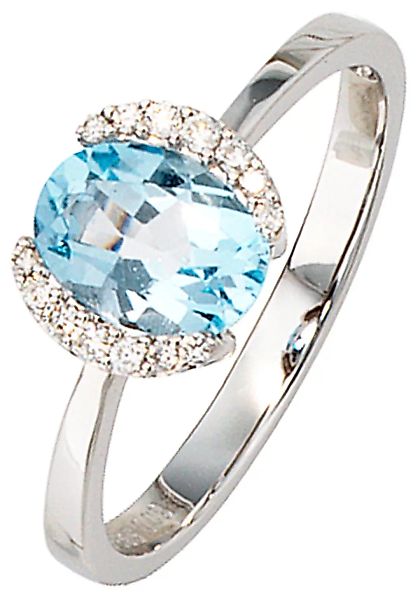 JOBO Diamantring, 585 Weißgold mit Blautopas und 14 Diamanten günstig online kaufen