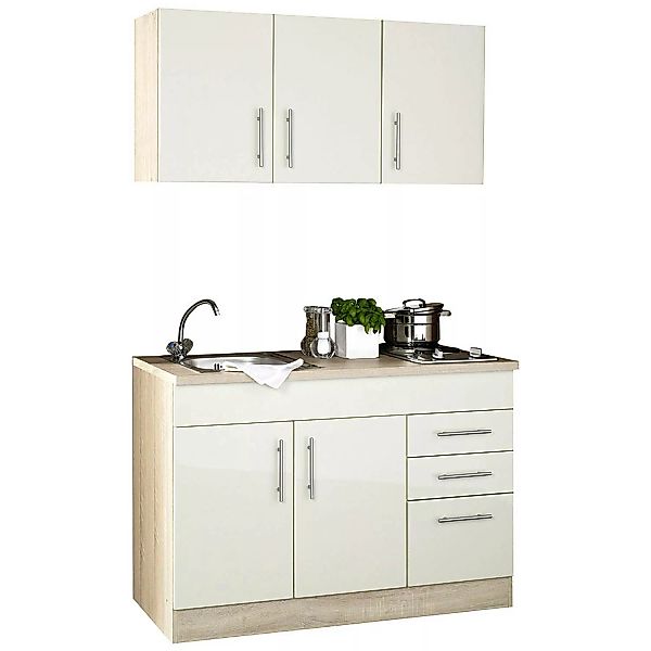 Mini-Küche in Hochglanz Creme Breite 120 cm TERAMO-03 B x H x T ca. 120 x 2 günstig online kaufen
