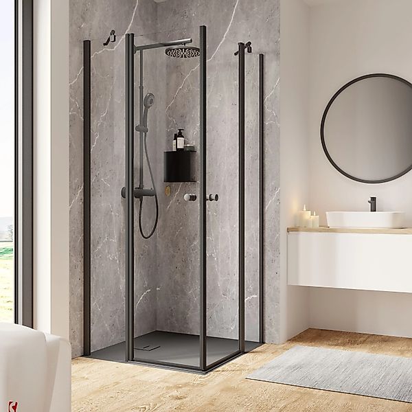 Schulte Duschkabine Eckeinstieg Garant 2.0 90x90x200 cm Mattschwarz 4-teili günstig online kaufen