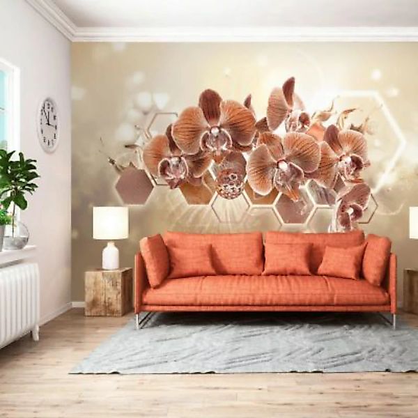 artgeist Fototapete Flowers and Hexagons (Brown) braun/beige Gr. 100 x 70 günstig online kaufen