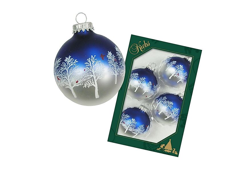 Krebs Glas Lauscha Weihnachtsbaumkugel 4er Set - Winterwald und Kardinal - günstig online kaufen