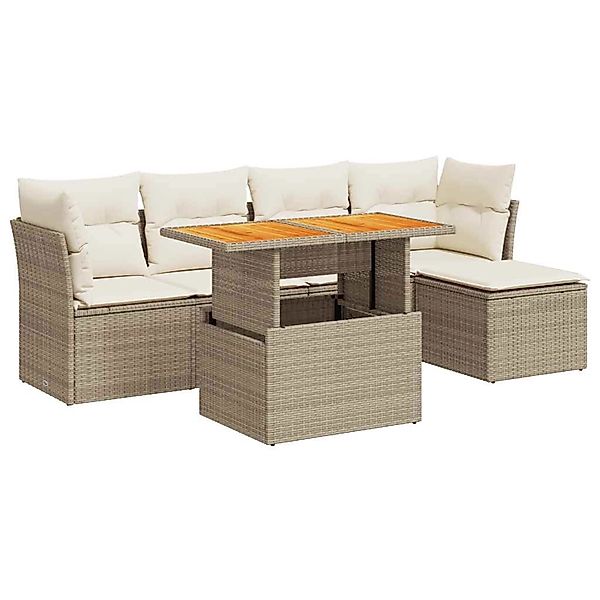 vidaXL 6-Tlg Garten-Sofagarnitur mit Kissen Beige Poly Rattan 3326914 günstig online kaufen
