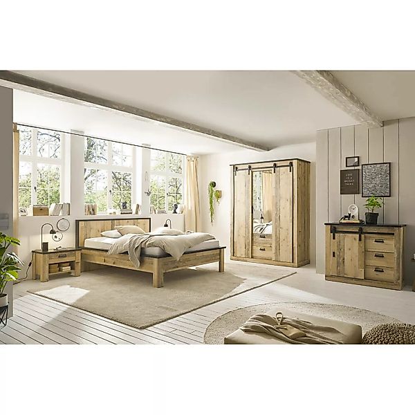 Schlafzimmer Set 4-teilig SHELTON-61 Bett 140x200cm in Old Style hell günstig online kaufen