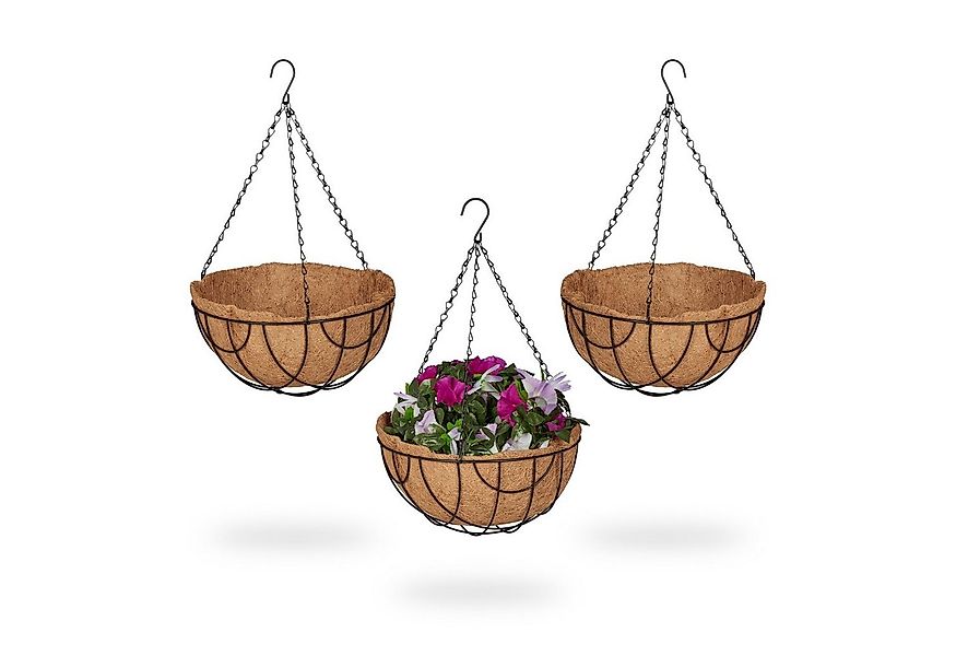 relaxdays Blumenampel 3er Set mit Kokoseinlage günstig online kaufen