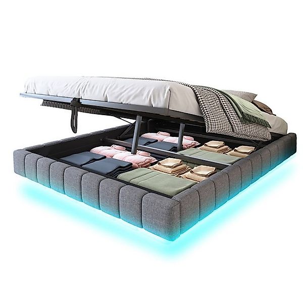 Odikalo Stauraumbett Polsterbett Hydraulisch Schwebebett LED Leinen Beige/G günstig online kaufen
