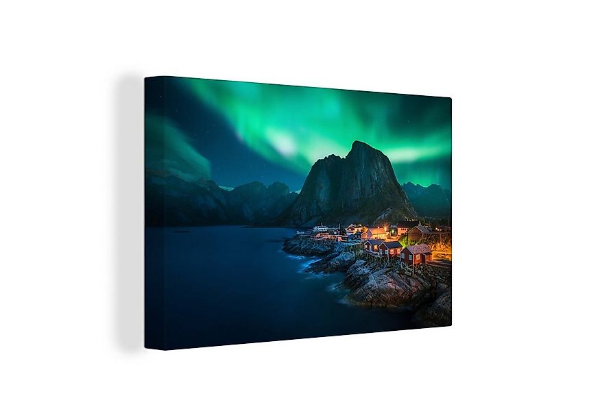 OneMillionCanvasses® Leinwandbild Dorf bei Polarlicht, Fotodruck (1 St), Le günstig online kaufen