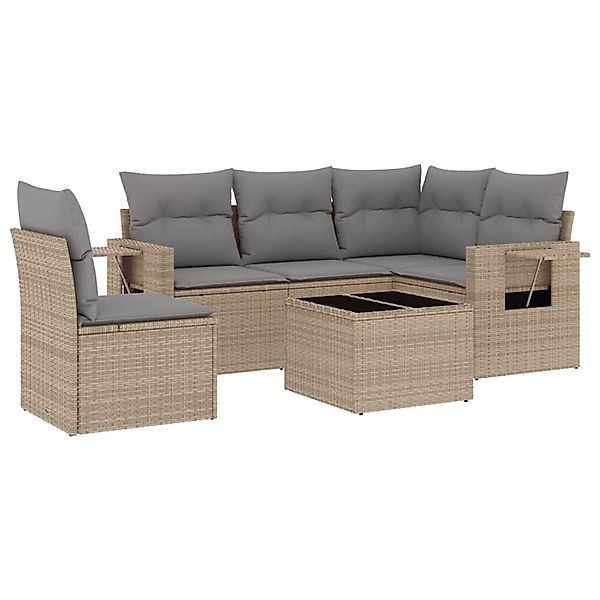 vidaXL 6-Tlg Garten-Sofagarnitur mit Kissen Beige Poly Rattan 3252516 günstig online kaufen