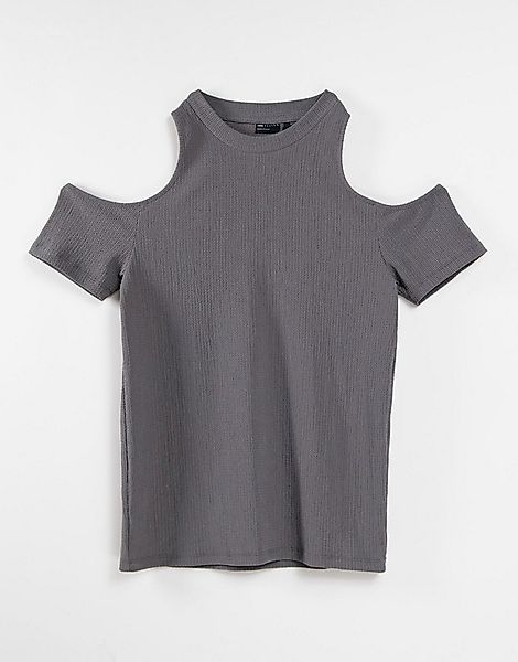 ASOS DESIGN – Strukturiertes T-Shirt in Grau mit engem Schnitt und Zierauss günstig online kaufen