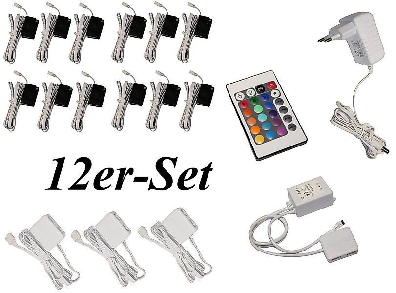 TRANGO LED Glaskantenbeleuchtung, 12er Set RGB günstig online kaufen