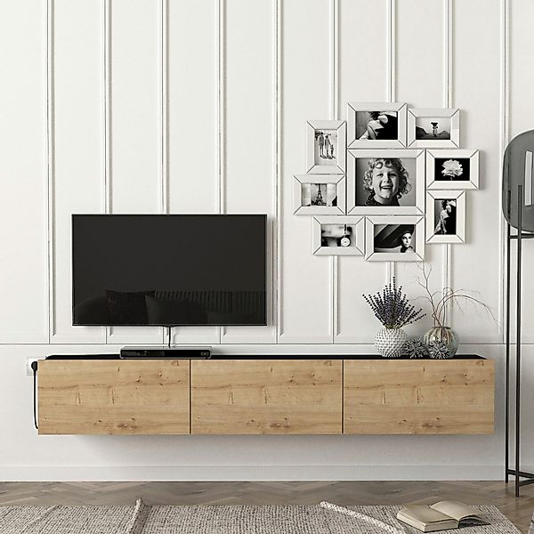 en.casa TV-Schrank »Vihti« Fernsehschrank 180x31x29,5cm Eiche/Schwarz günstig online kaufen