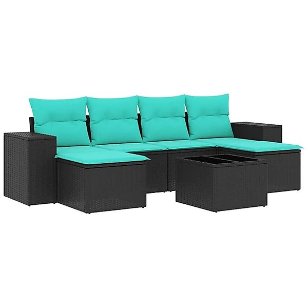 vidaXL 7-Tlg Gartensofa-Set mit Kissen Schwarz Polyrattan 3222926 günstig online kaufen