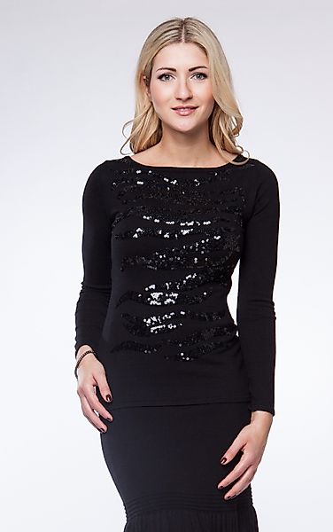 Passioni Strickpullover in Schwarz mit Paillettenmuster günstig online kaufen