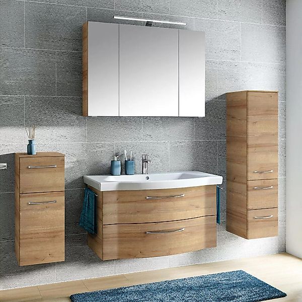 Badezimmer Komplett Set mit 97cm Waschtisch in Riviera Eiche quer Nb. SOLIN günstig online kaufen