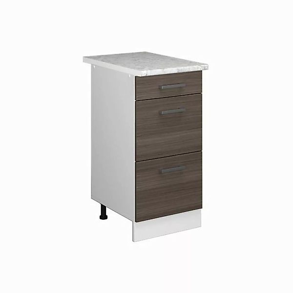 Vicco Unterschrank R-Line, Grau/Weiß, 40 cm mit Schubladen, AP Marmor günstig online kaufen