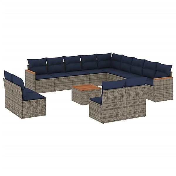 vidaXL 14-Tlg Gartensofa-Set mit Kissen Grau Polyrattan 3226495 günstig online kaufen