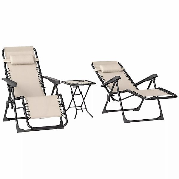 Outsunny Gartenliege Set 3-TLG. Klappbar Sonnenliege mit Teetisch 2 Stühle günstig online kaufen