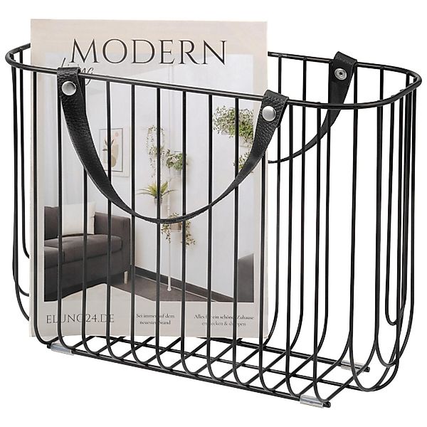 eluno Zeitungsständer aus Metall mit Tragegriffen aus Leder, schwarz günstig online kaufen