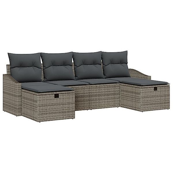 vidaXL Loungesofa 6-teiliges Garten-Sofa-Set mit Kissen in Grau aus Poly-Ra günstig online kaufen