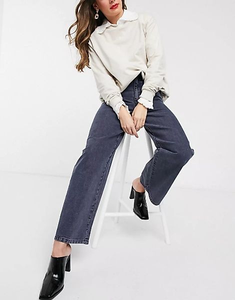 ASOS DESIGN – Legere Dad-Jeans mit hohem Bund in marineblauer Waschung günstig online kaufen