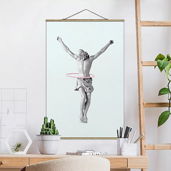 Stoffbild mit Posterleisten - Hochformat Jesus mit Hula Hoop Reifen günstig online kaufen