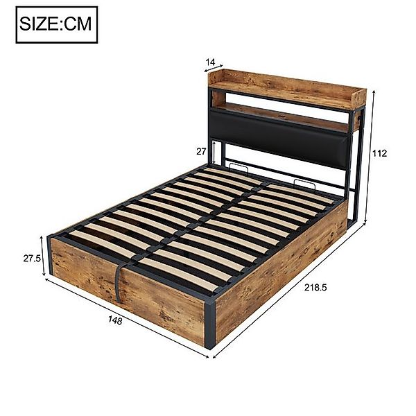 Flieks Holzbett, Hydraulisches Stauraumbett Metallbett Doppelbett 140x200cm günstig online kaufen