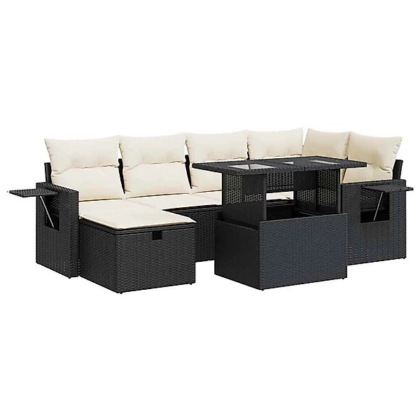vidaXL 7-Tlg Garten-Sofagarnitur mit Kissen Schwarz Poly Rattan 3327856 günstig online kaufen