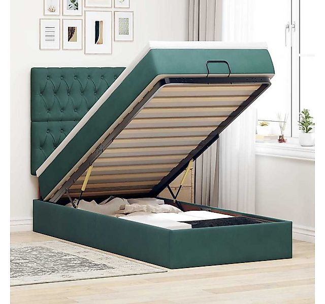 vidaXL Bett, Ottoman-Bett mit Matratzen Dunkelgrün 100x200 cm Samt günstig online kaufen