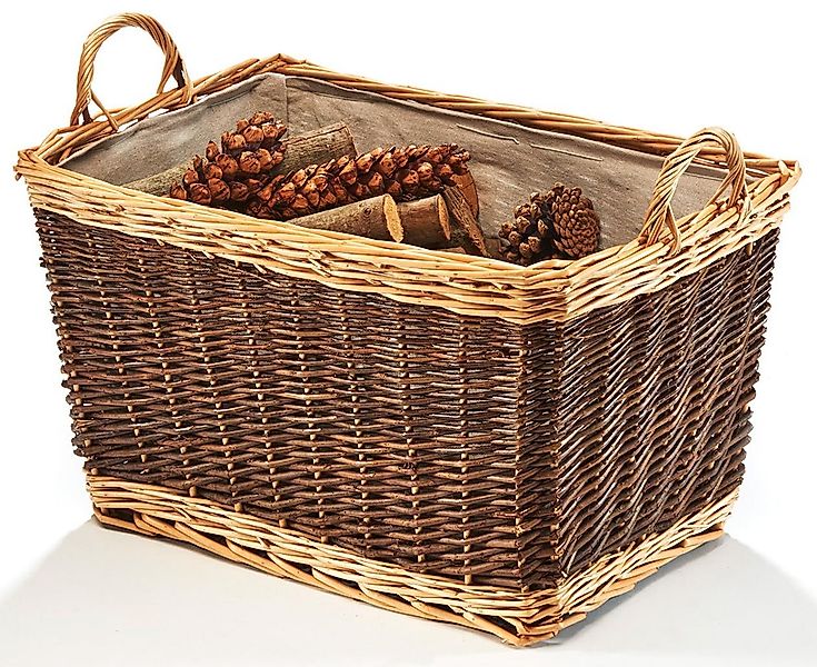 Kobolo Kaminholzkorb Holzkorb aus Weide zweifarbig mit Jutestoff günstig online kaufen