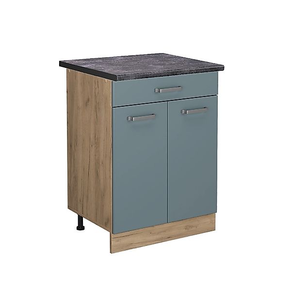 Vicco Küchenunterschrank R-Line Blau-Grau/Goldkraft Eiche 60 cm mit Schubla günstig online kaufen