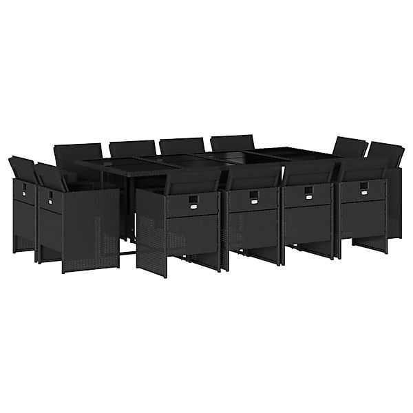 vidaXL 13-Tlg Garten-Essgruppe mit Kissen Schwarz Poly Rattan 3277806 günstig online kaufen