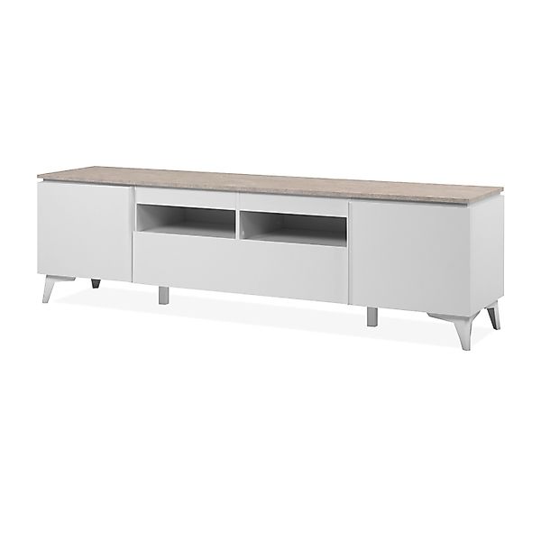 Furn.Design TV-Lowboard Weiß und Sandstein 177 cm 6 Fächer Modern Visby günstig online kaufen