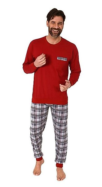 Normann Pyjama Herren langarm Schlafanzug mit Bündchen und karierter Jersey günstig online kaufen